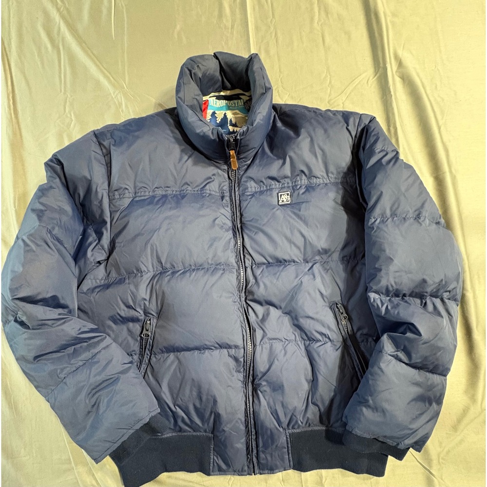 Aeropostale Mens Navy Blue Down Fill Puffer Jacket XL A87 Full Zip Winter Coat